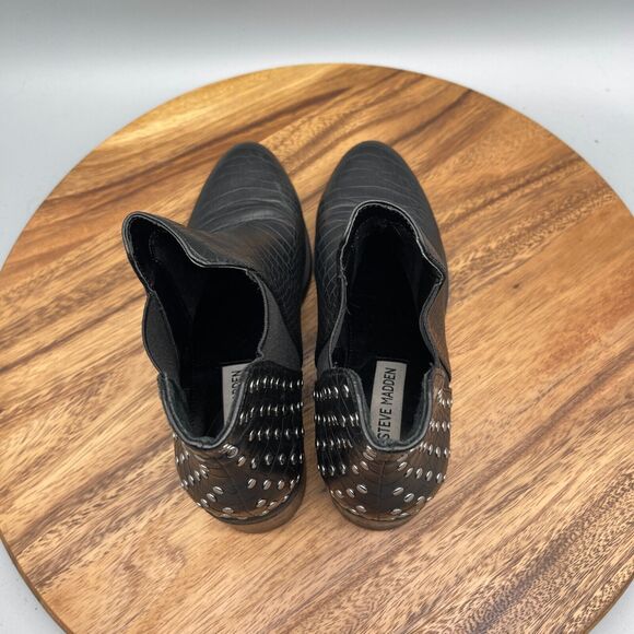Steve Madden Cyrus Boots Womens Size 8 M Croc Embossed Studded Chelsea Ankle - Picture 5 of 8